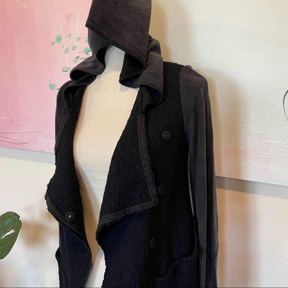 Free People Black Gray Drippy Wool Jacket Hoodie Sweatshirt Coat Asymmetrical XS - Picture 5 of 10